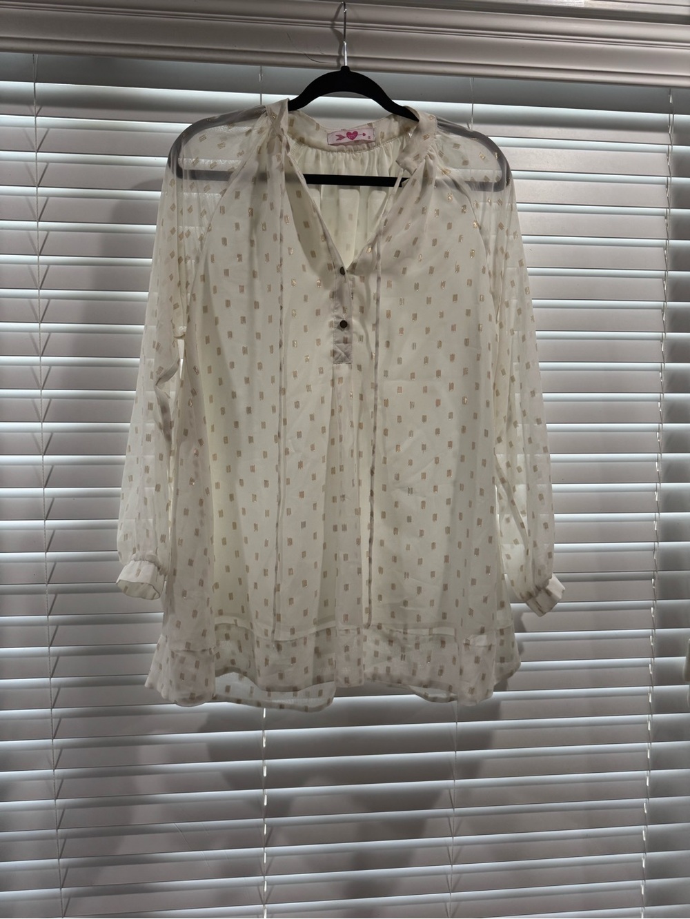 Buddy Love Ivory Sheer Blouse with Gold Dot Print